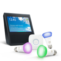 Echo Show plus Philips Hue White and Colour Ambiance Lighting Starter Kit, now £279.99 (was £369.98)