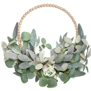 Wood Bead Eucalyptus Leaf Wreath 