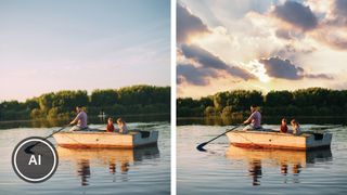 Sky being added to canoeing photo