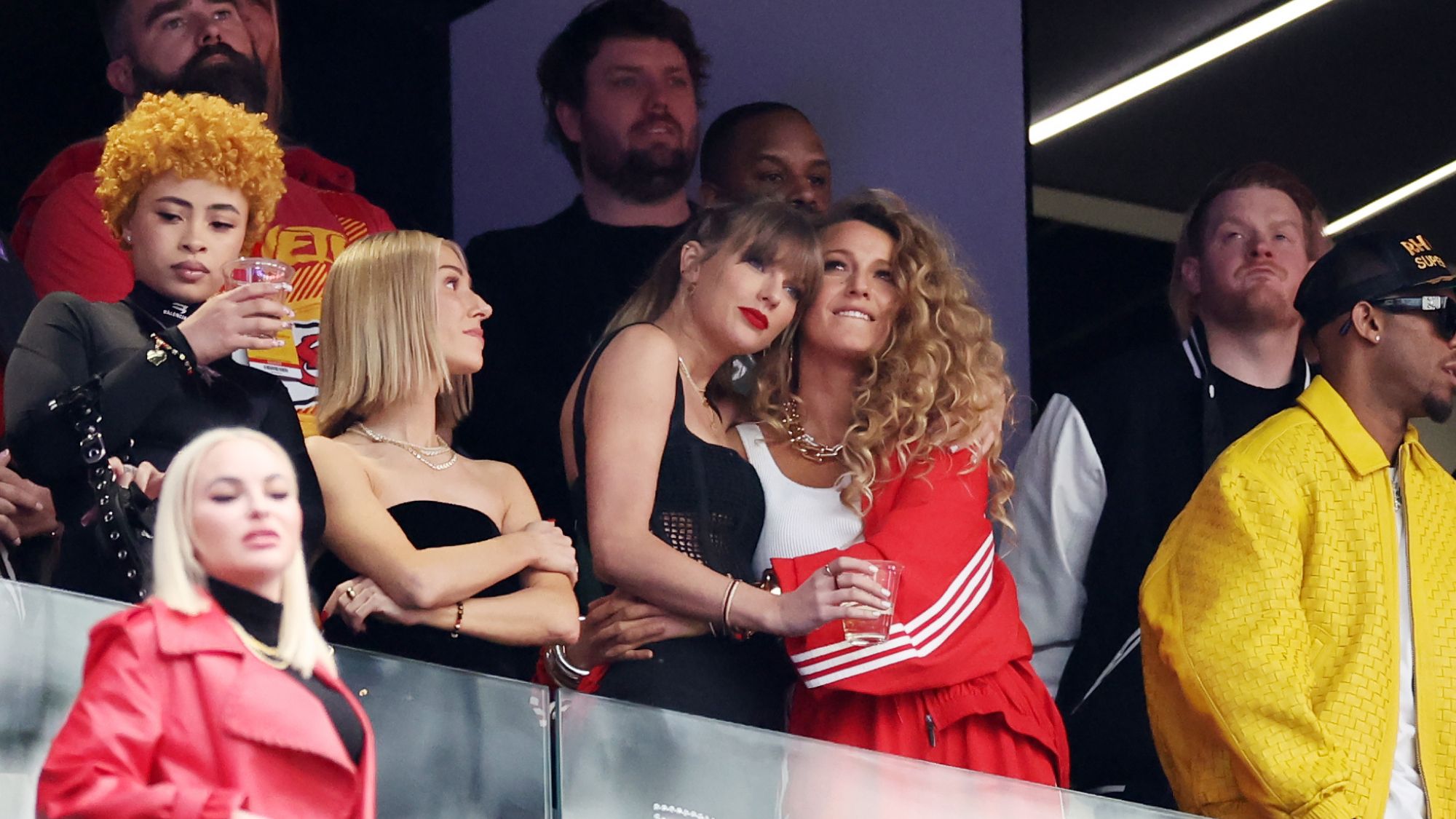 Taylor Swift and Blake Lively attend the Super Bowl
