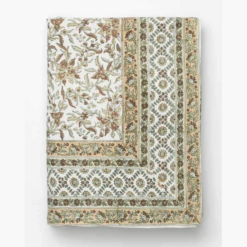 green patterned tablecloth