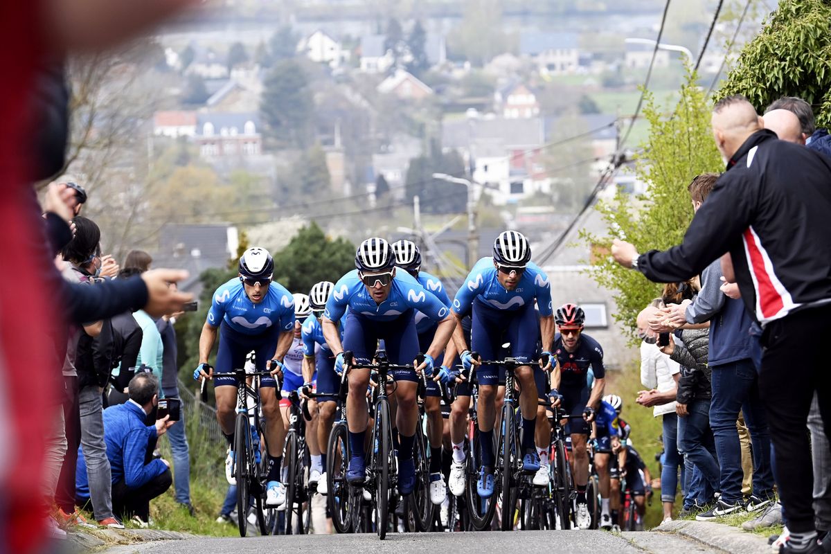 La Fleche Wallonne 2021 - 85th Edition - Charleroi - Mur de Huy 193,6 km - 21/04/2021 - Gonzalo Serrano (ESP - Movistar Team) - Jorge Arcas (ESP - Movistar Team) - Carlos Verona (ESP - Movistar Team) - photo Nico Vereecken/PN/BettiniPhoto&Acirc;&copy;2021