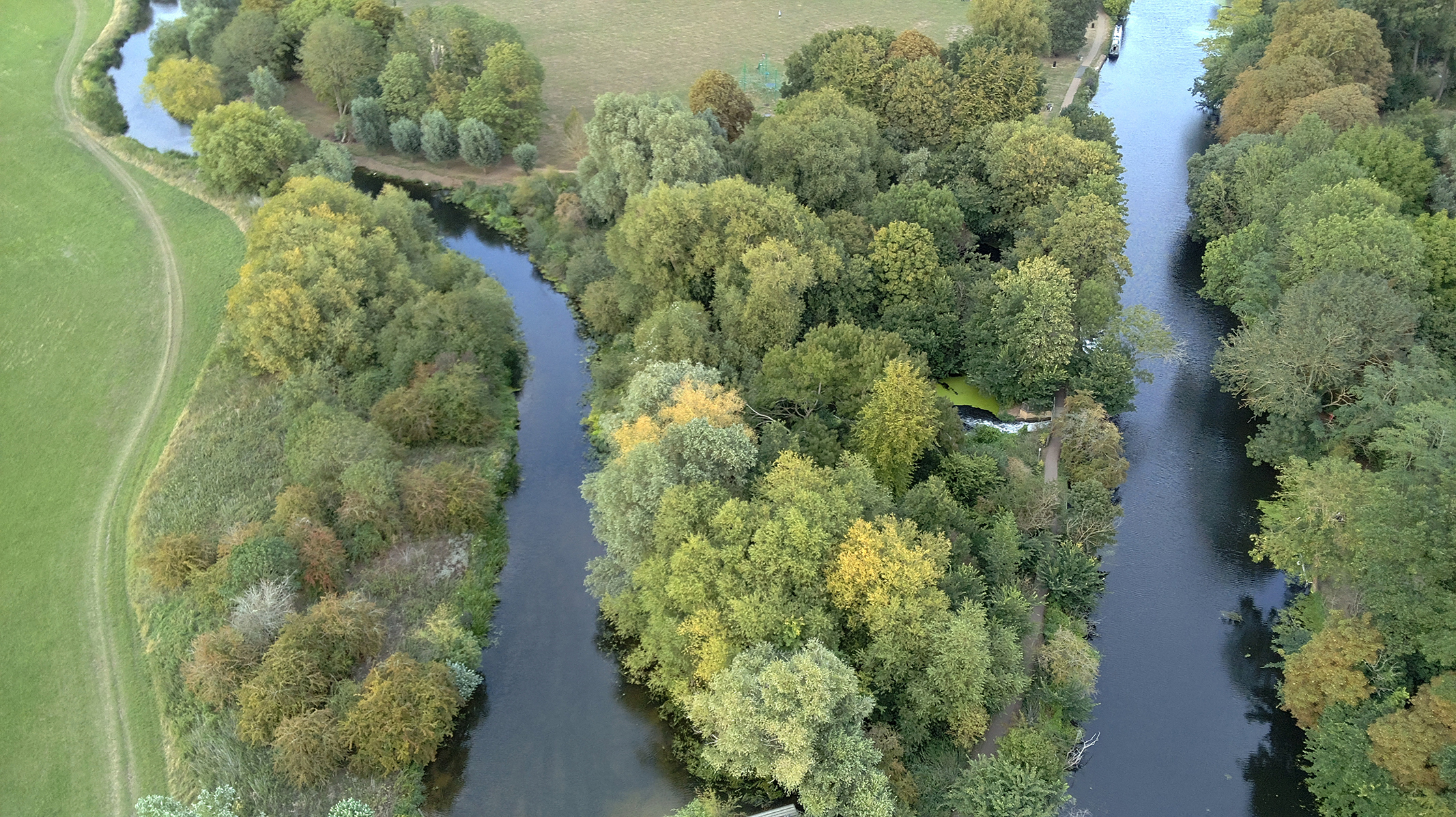 Photo of a river and trees taken with a Bwine F7GIM drone