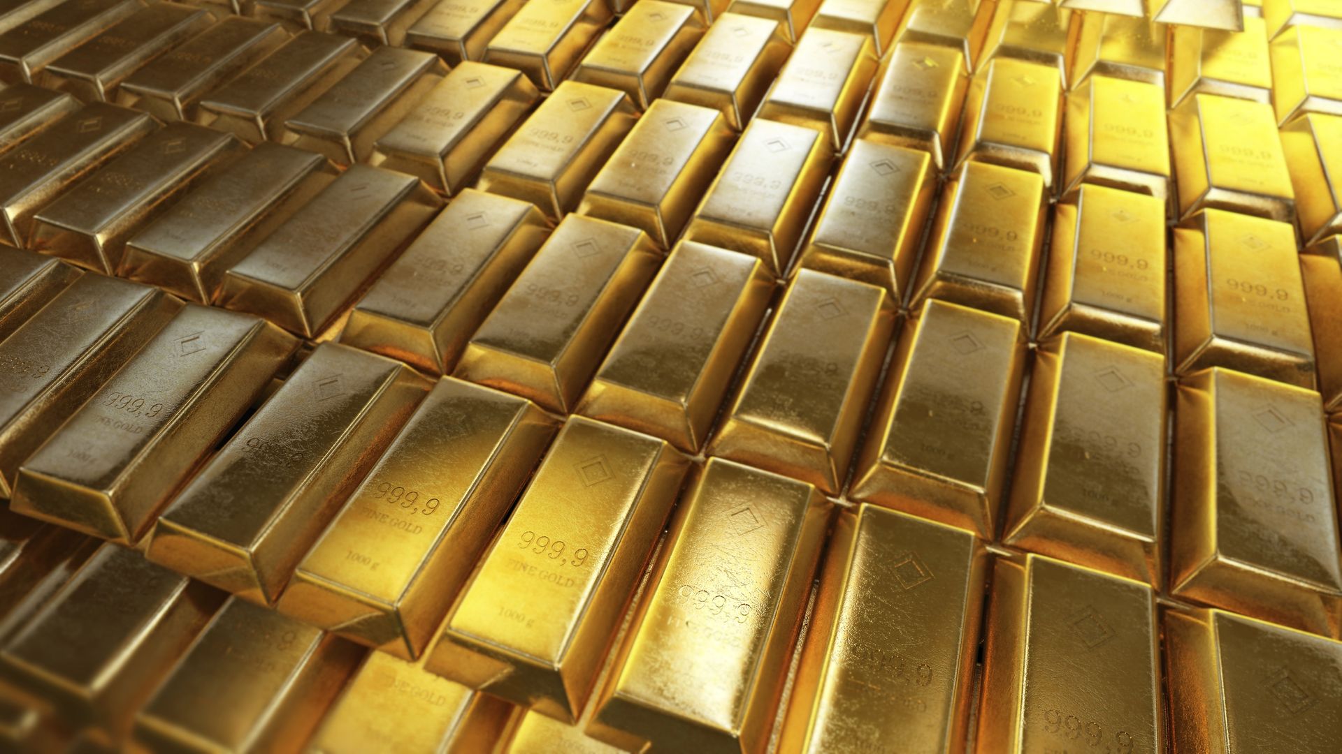Gold bars lined up.