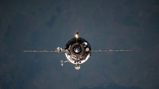 Russia's Progress cargo ship approaching the International Space Station.