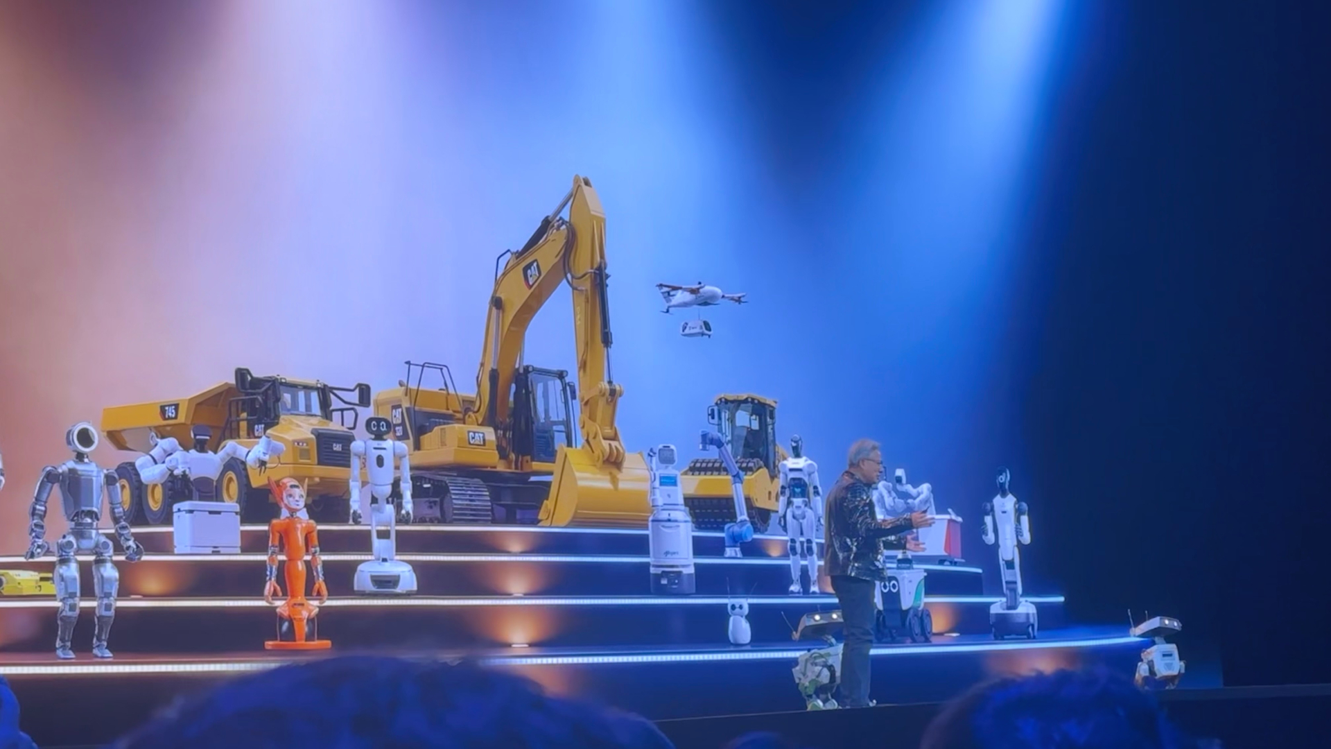 Jensen Huang in front of robots at Nvidia Live 2026