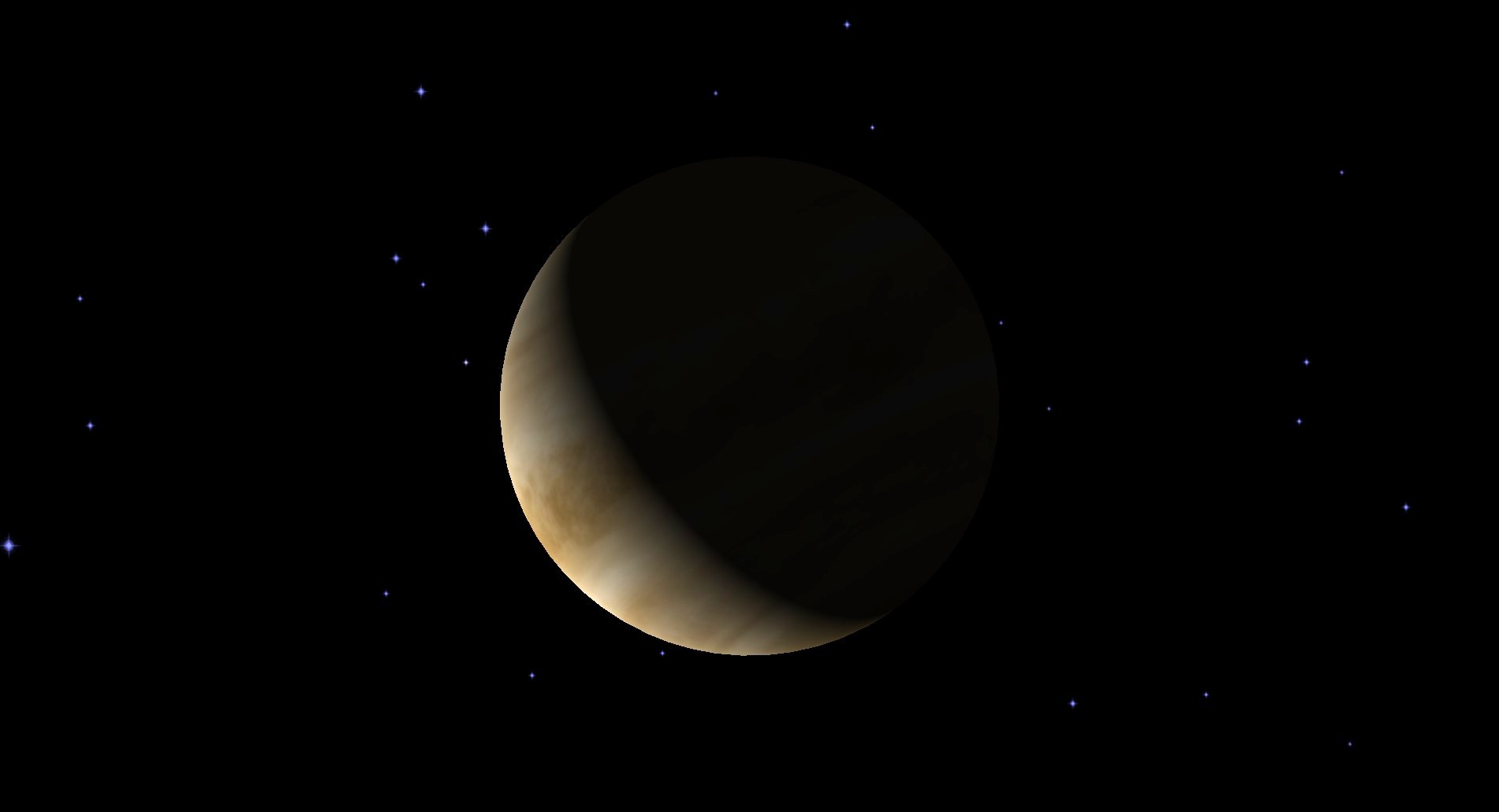 Artist's illustration showing a half-illuminated planet Venus.