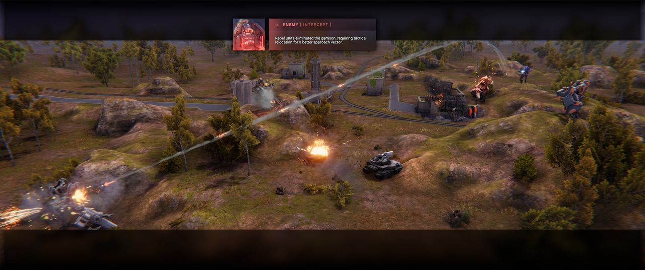 Mechs in Phantom Brigade shooting at one another.