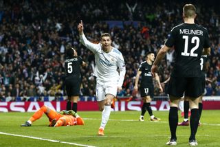 Cristiano Ronaldo celebrates a goal for Real Madrid against Paris Saint-Germain in the Champions League in February 2018.