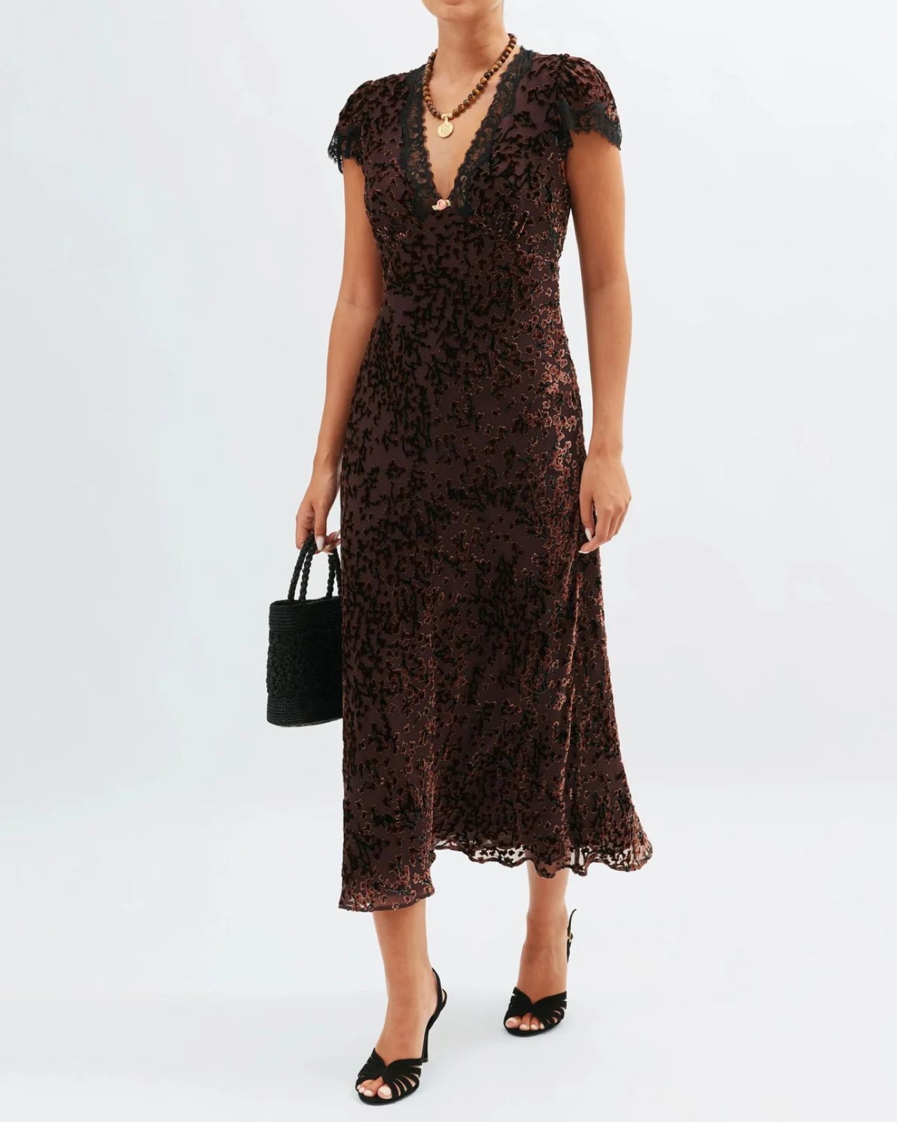 Rixo Clarice Silk-Velvet Midi Dress
