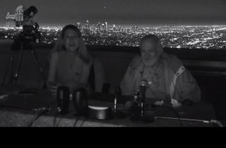 Laura Danly, curator at the Griffith Observatory in Los Angeles, who hosted the Mars close approach webcast from the observatory, sits with former NASA astronaut Buzz Aldrin to talk about everything from what the moon looks like on the surface to how we might get to Mars.