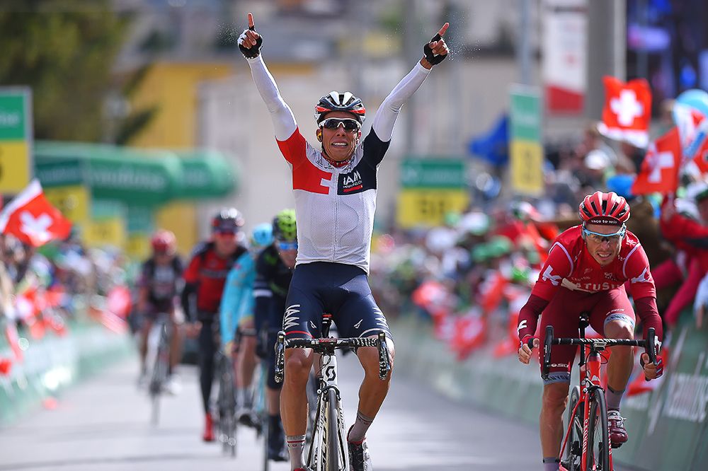Jarlinson Pantano (IAM Cycling) celebrates winning the final stage at Tour de Suisse