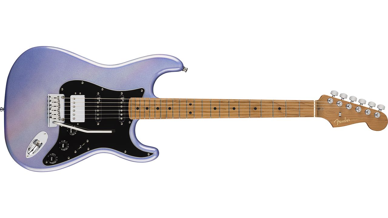 Fender's 70th Anniversary Ultra Strat HSS guitar, viewed from the front