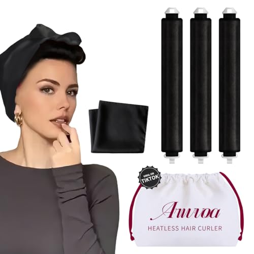 Heatless Hair Curler Heatless Curls Overnight Heatless Blowout With Luxury Cloth Bag Satin Scarf, Curling Rod Headband to Sleep in No Heat Curling With (black, 3rods)