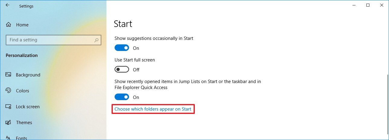 Choose which folders appear on Start