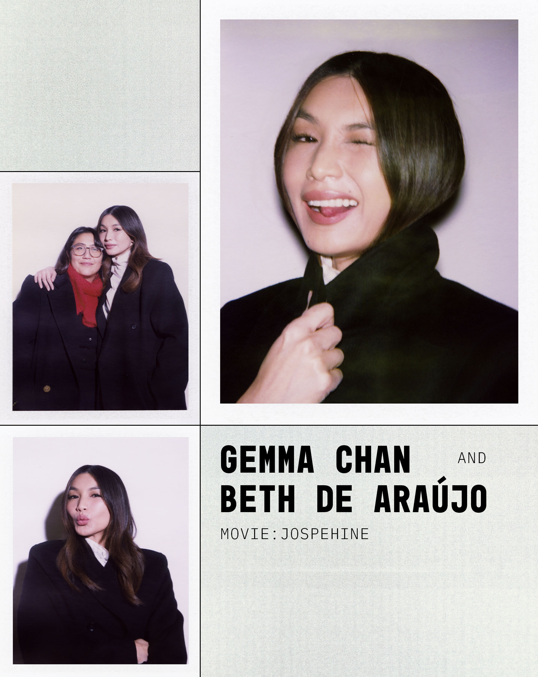 Polaroid portraits from theBest Knockoff Luxury Clothing
 and Free People Sundance Studio. Gemma Chan and director Beth de Araujo are photographed together in support of their film Josephine.