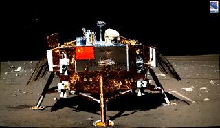 robot with chinese flag on moon