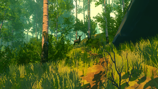 Relaxing PC games — A stag stares at the from between birch trees in Firewatch.