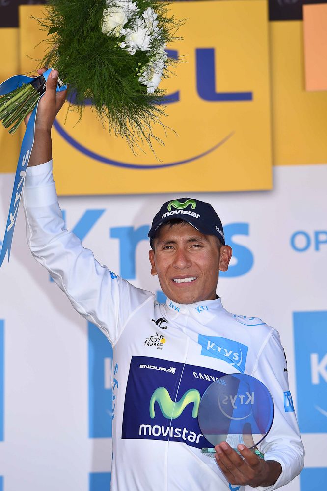 Nairo Quintana on the stage 11 podium.