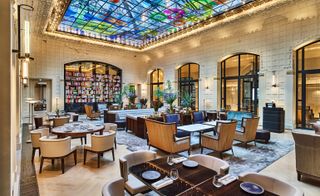 Lutetia hotel restaurant with stained glass ceiling in Paris, France