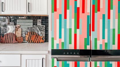 Fun, colorful wallpapered fridge idea