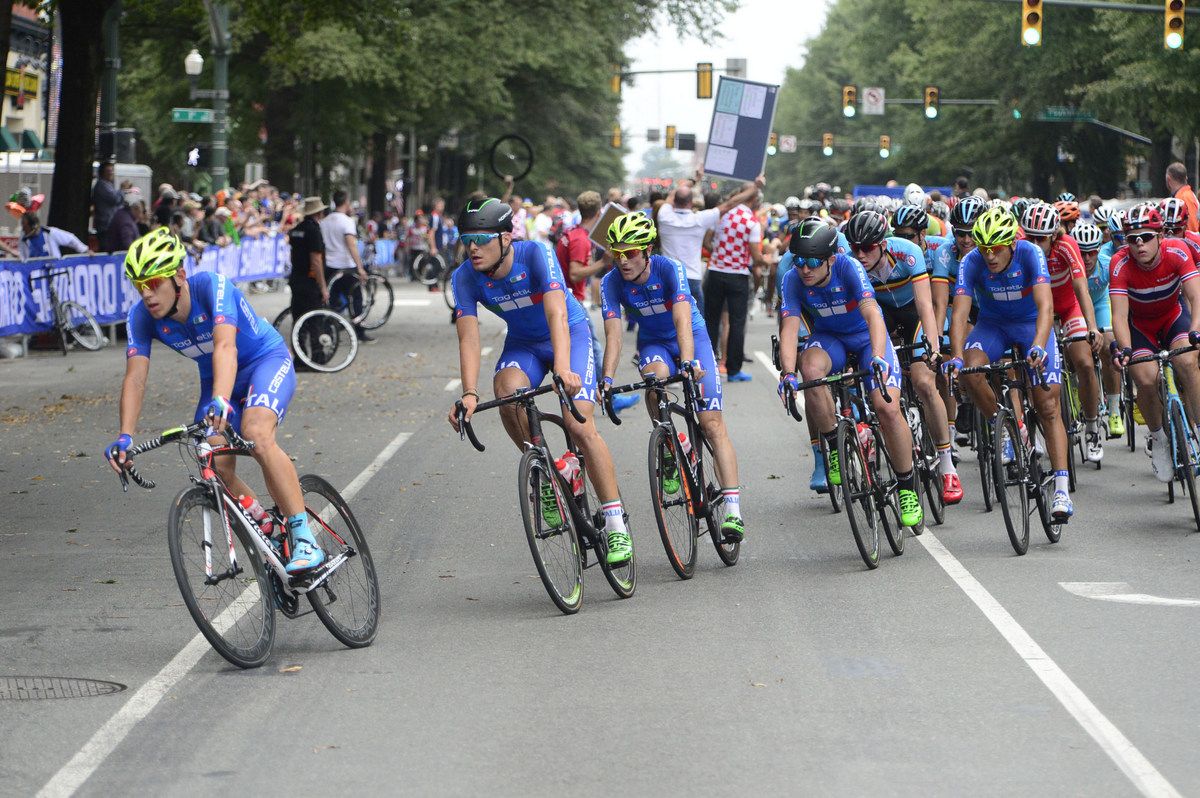 The Italian team sits tight on the front of the peloton