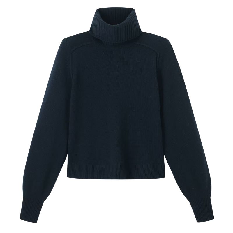A cutout of a navy ME+EM jumper and snood