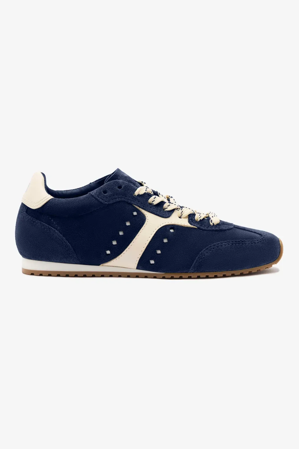 Larroude, Stella Sneaker in Navy Suede and Ivory Leather