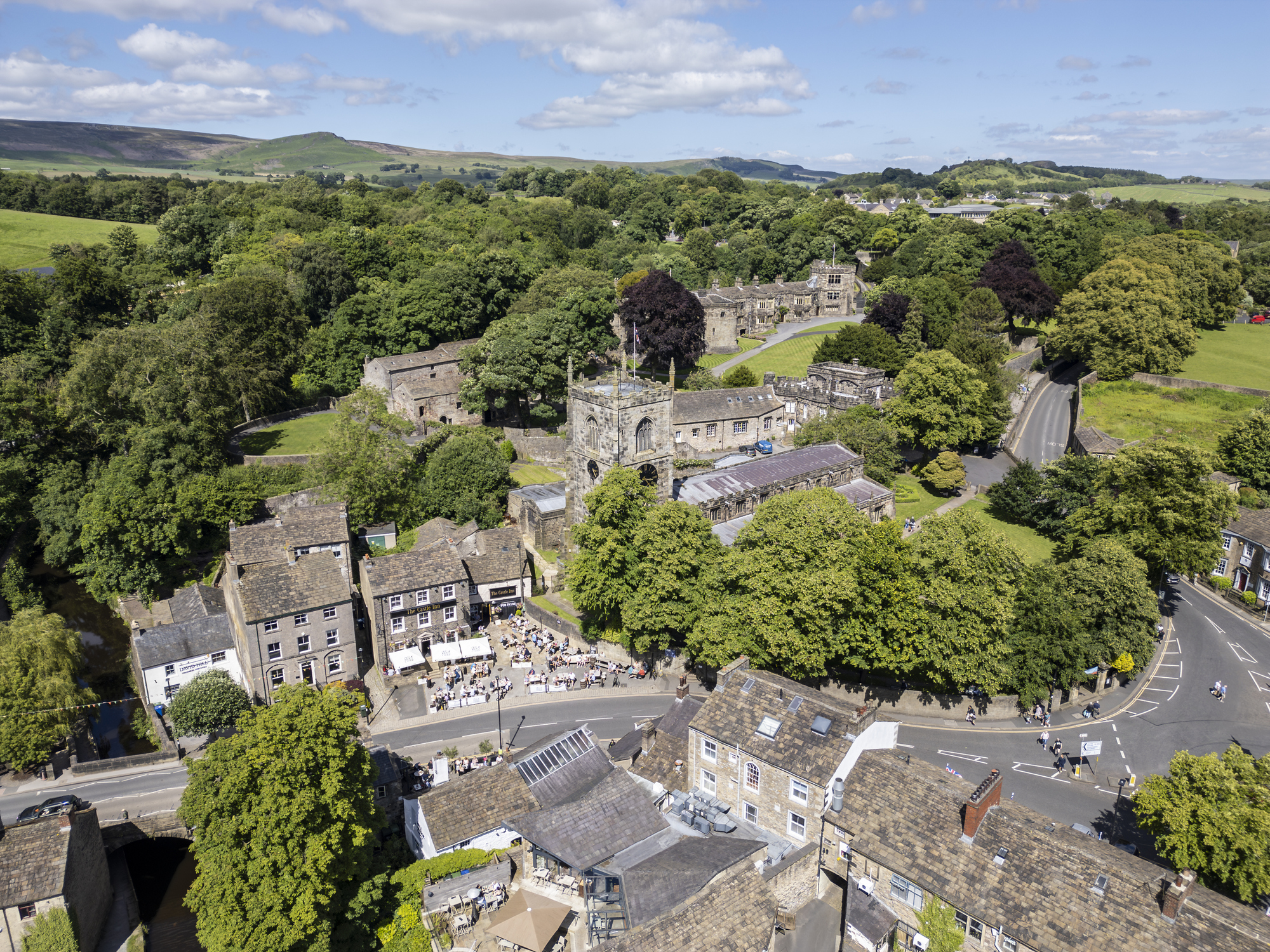 Skipton church and Castle Inn, North Yorkshire, England