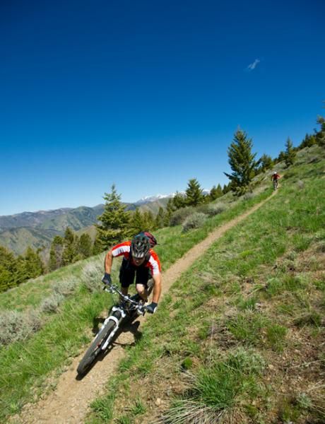 A rider flies along singletrack in Sun Valley, Idaho