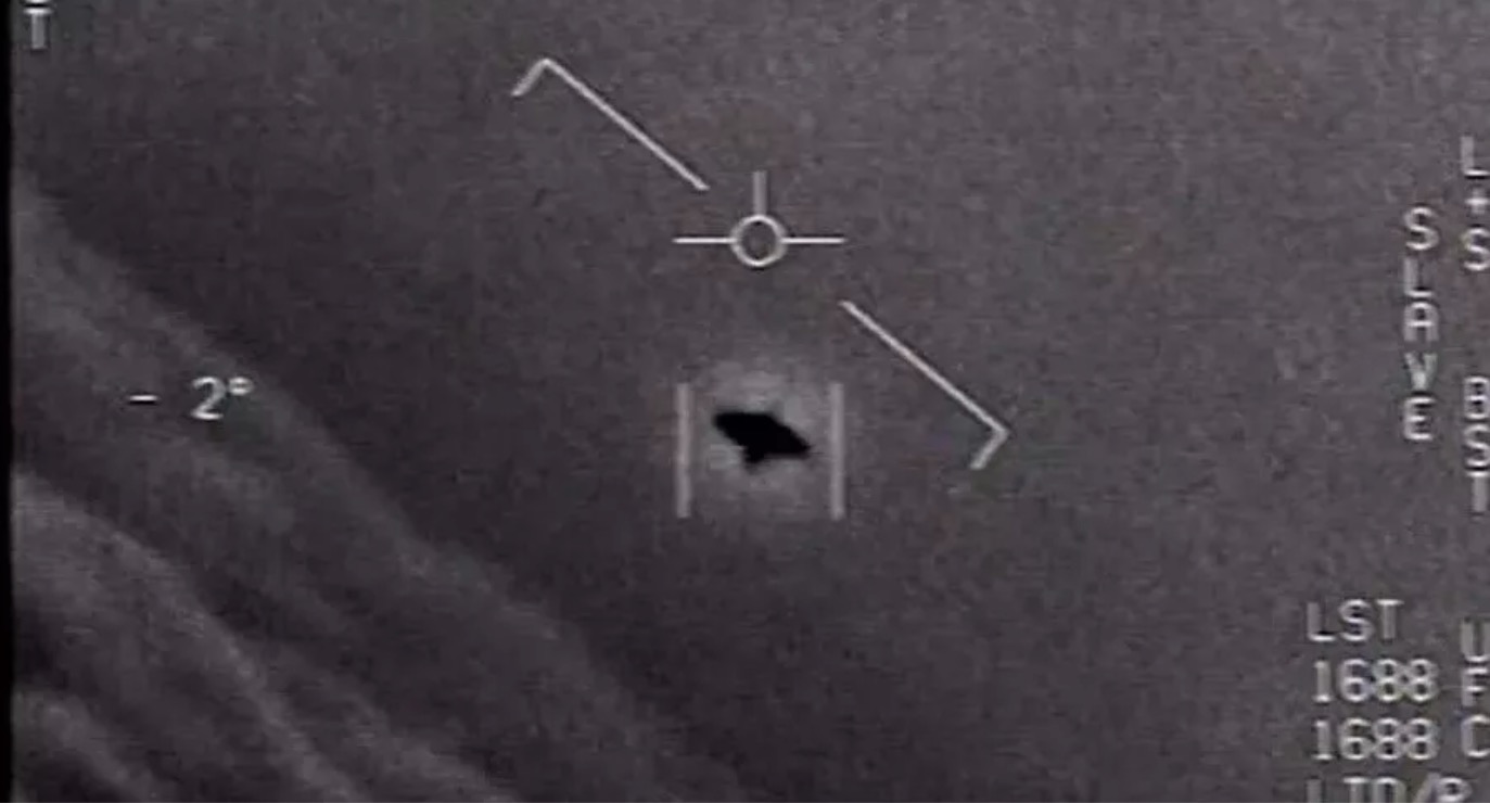 An unidentified aerial phenomenon (UAP), as captured by the sensors of a U.S. Navy jet.