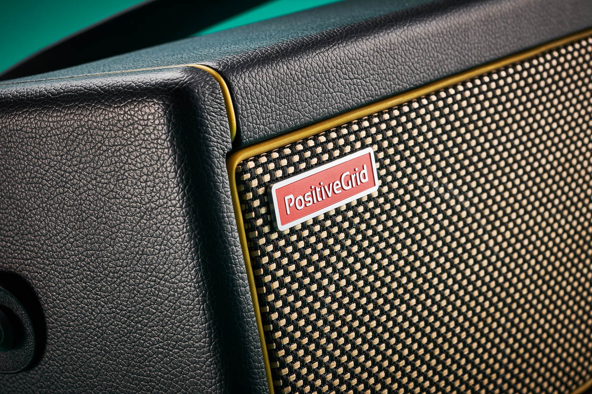 Close up of Positive Grid Spark logo