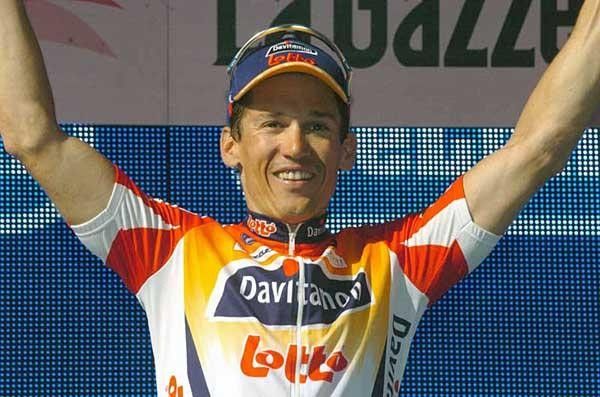 A very happy Robbie McEwen on the podium again