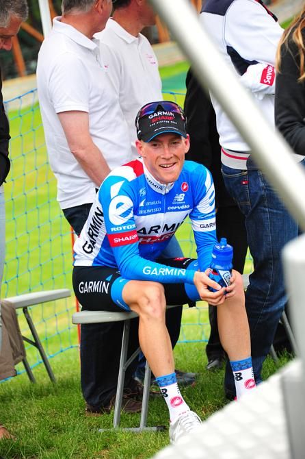 Andrew Talansky (Garmin-Sharp) waits for the final podium after winning the overall title