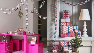 christmas dining rooms decorated with homemade paper chains to created the ultimate crafted Christmas party theme