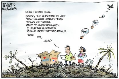 Political cartoon U.S. Puerto Rico Hurricane Maria Trump tweet taco bowls