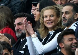 New Newcastle chairman Yasir Al-Rumayyan (left) and Amanda Staveley in the crowd at St James' Park on Sunday