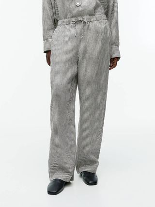 Linen Drawstring Trousers - Off White/black - Arket Gb