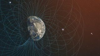 3D rendering of Planet Earth's magnetic field.