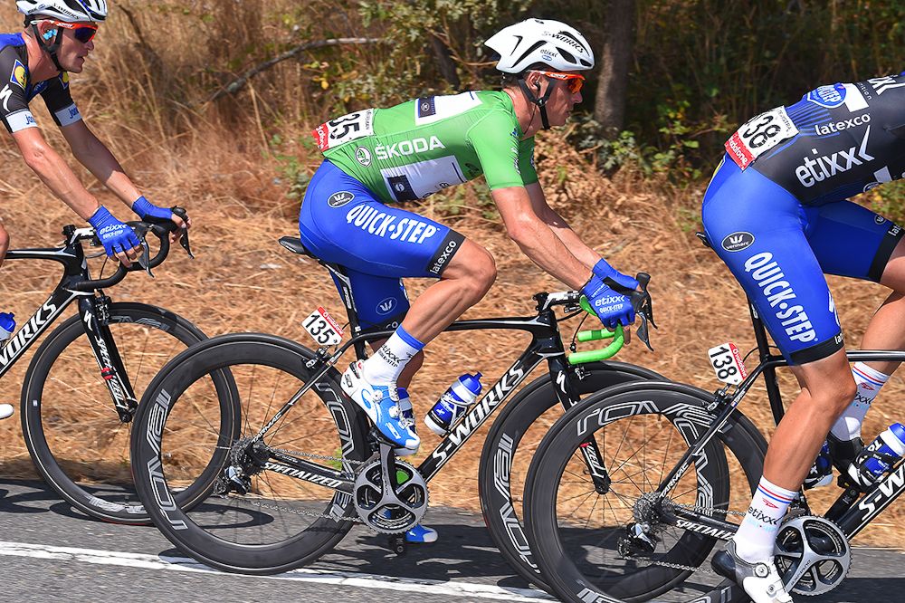 Gianni Meersman in the Vuelta's green points jersey