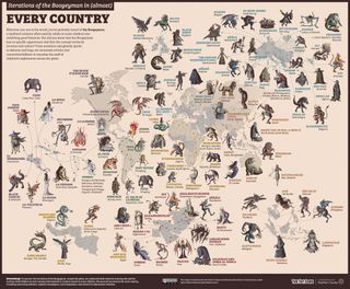 A map featuring bogeymen monsters from different countries around the world