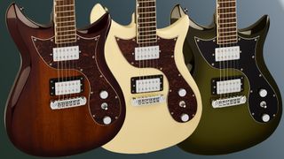 A composite photo showing the Gretsch Electromatic CVT in three finish options