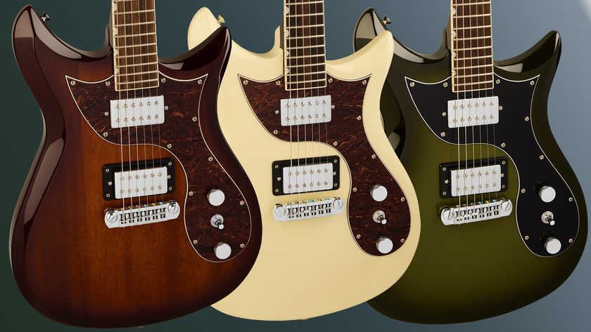 A composite photo showing the Gretsch Electromatic CVT in three finish options