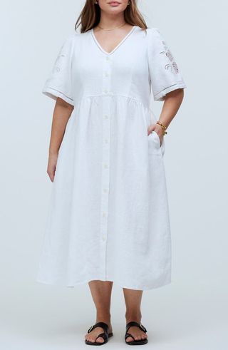 Cassie Openwork Detail Linen Button-Up Midi Dress