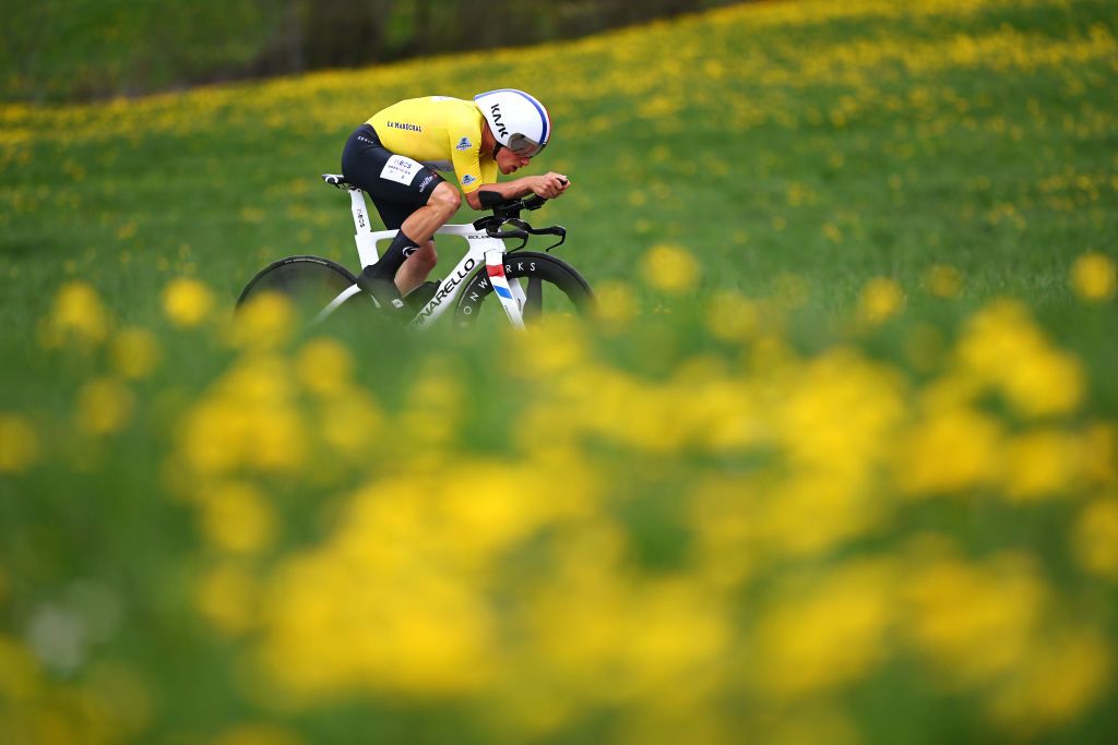 CHTELSAINTDENIS SWITZERLAND APRIL 28 Ethan Hayter of United Kingdom and Team INEOS Grenadiers Yellow Leader Jersey sprints during the 76th Tour De Romandie 2023 Stage 3 a 1875km individual time trial stage from ChtelSaintDenis to ChtelSaintDenis UCIWT on April 28 2023 in ChtelSaintDenis Switzerland Photo by Dario BelingheriGetty Images