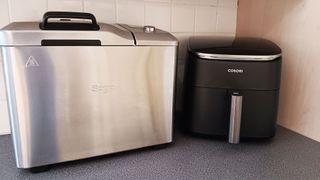 Corsori Turbo Blaze Air Fryer 6qt sat alongside bread maker