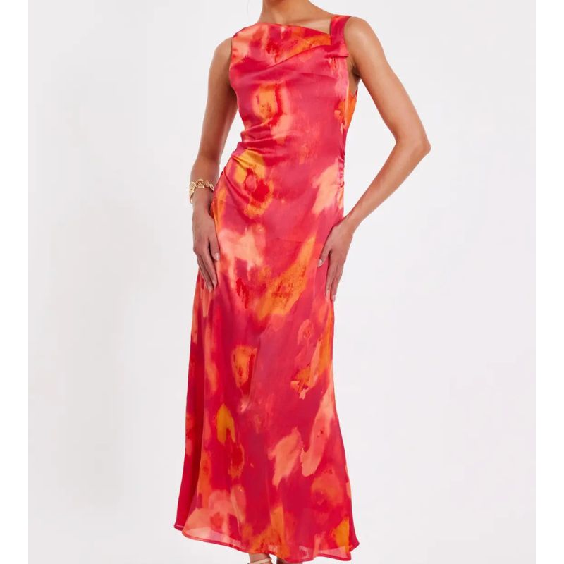 Quiz , Pink Satin Marble Midaxi Dress