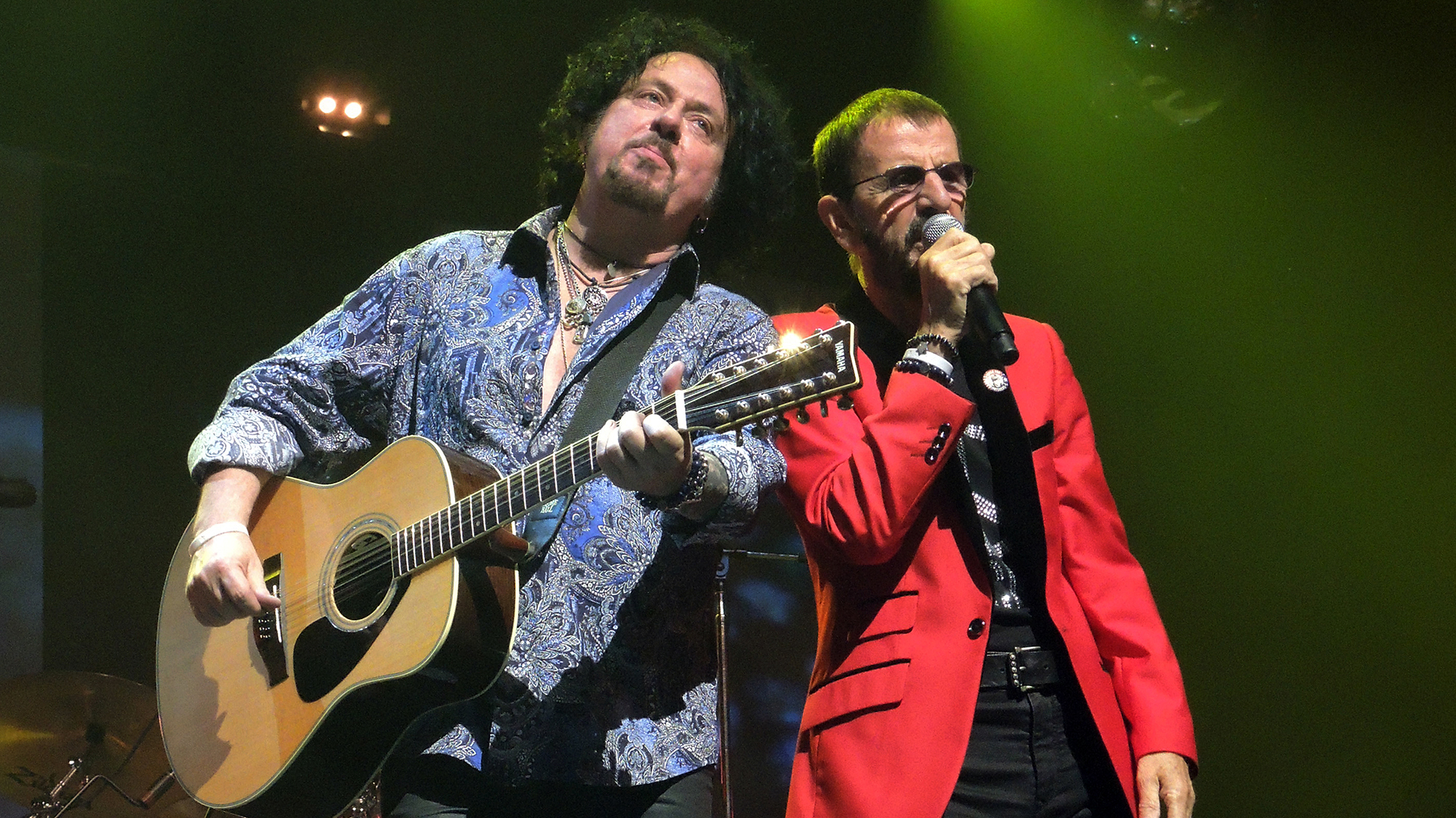 Steve Lukather (left, of Toto) and Ringo Starr (right) perform on stage at The Holland International Blues Festival in Grolloo, Netherlands, 9th June 2018.