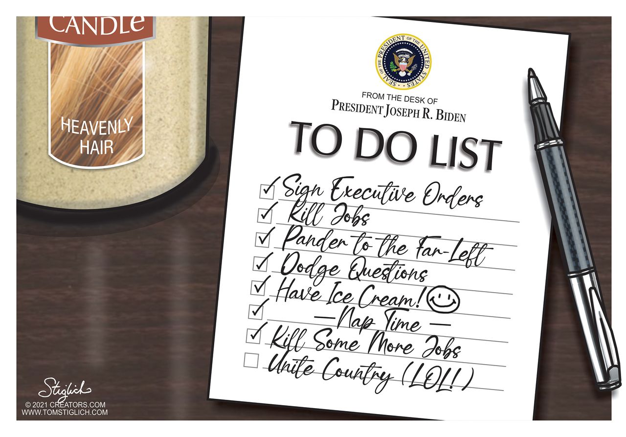 Political Cartoon U.S. Biden to do list