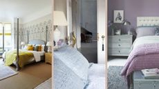 Compilation image of three bedrooms to show bedroom layout rules recommended by interior designers